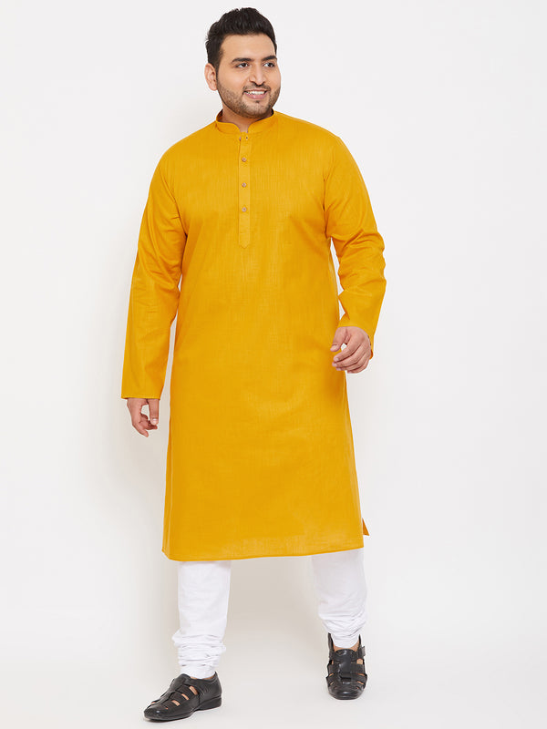 Men's Plus Size Mustard Cotton Kurta And Pyjama Set