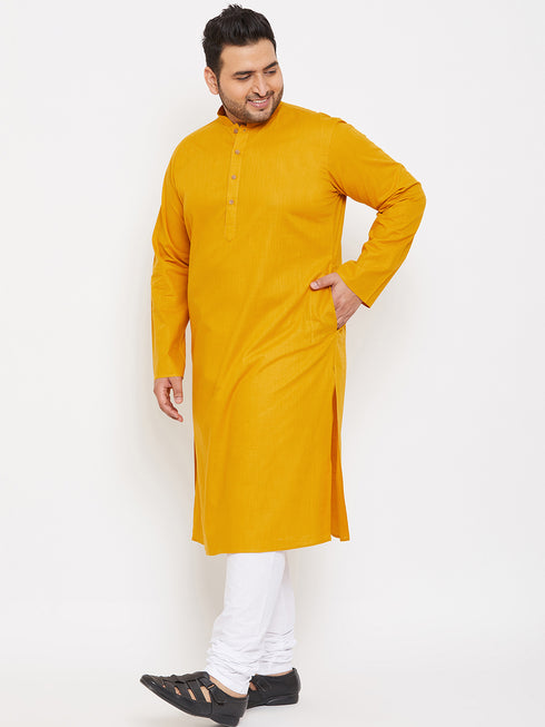Men's Plus Size Mustard Cotton Kurta And Pyjama Set