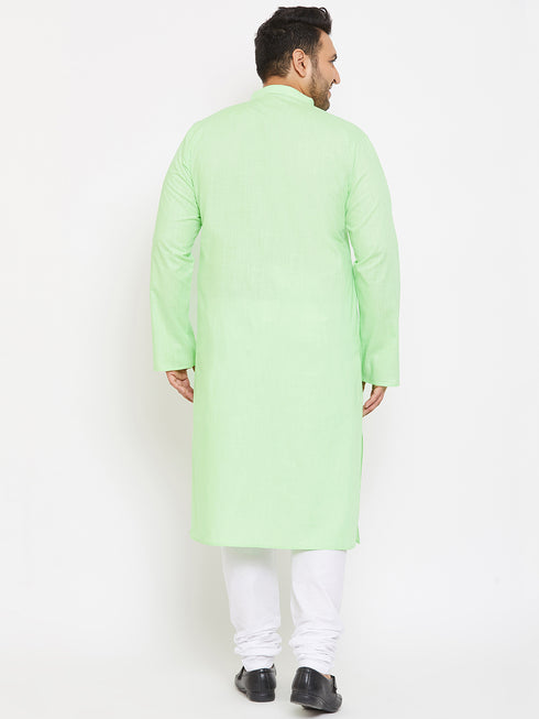 Men's Plus Size Mint Green Cotton Kurta And Pyjama Set