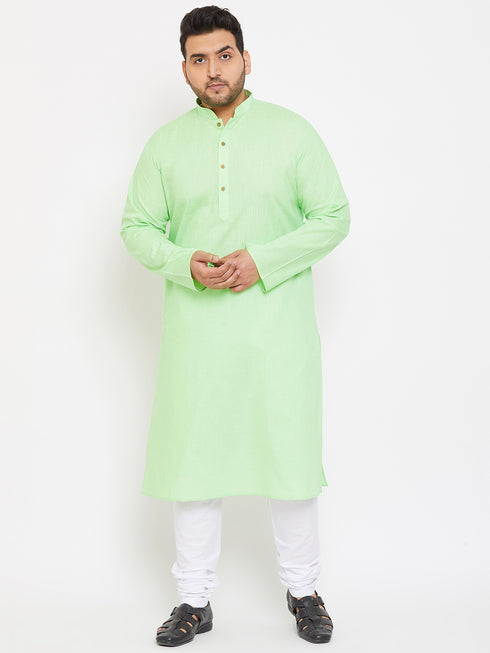 Men's Plus Size Mint Green Cotton Kurta And Pyjama Set