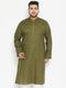 Men's Plus Size Mahendi Green Cotton Blend Kurta