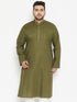 Men's Plus Size Mahendi Green Cotton Blend Kurta