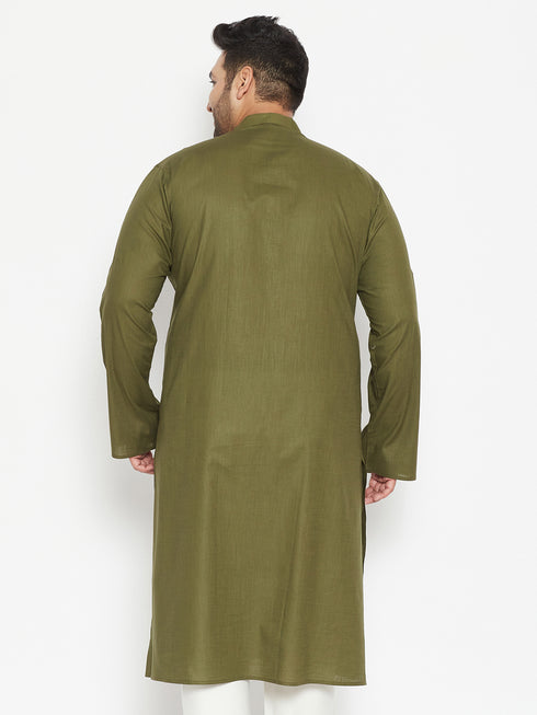 Men's Plus Size Mahendi Green Cotton Blend Kurta