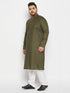 Men's Plus Size Mehndi Green Cotton Kurta And Cotton Pant Style Pyjama Set