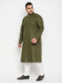Men's Plus Size Mahendi Green And White Cotton Blend Kurta Pyjama Set
