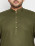 Men's Plus Size Mahendi Green And White Cotton Blend Kurta Pyjama Set