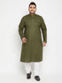 Men's Plus Size Mahendi Green And White Cotton Blend Kurta Pyjama Set