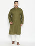 Men's Plus Size Mehendi Green And Cream Cotton Blend Kurta Pyjama Set