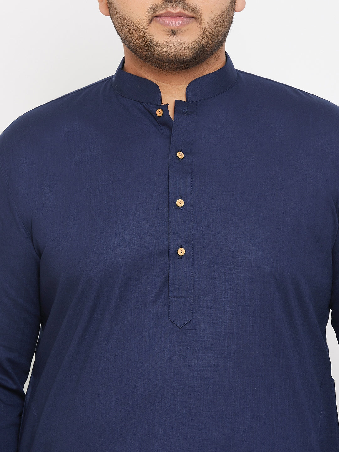 Men's Plus Size Navy Blue Cotton Kurta And Pyjama Set