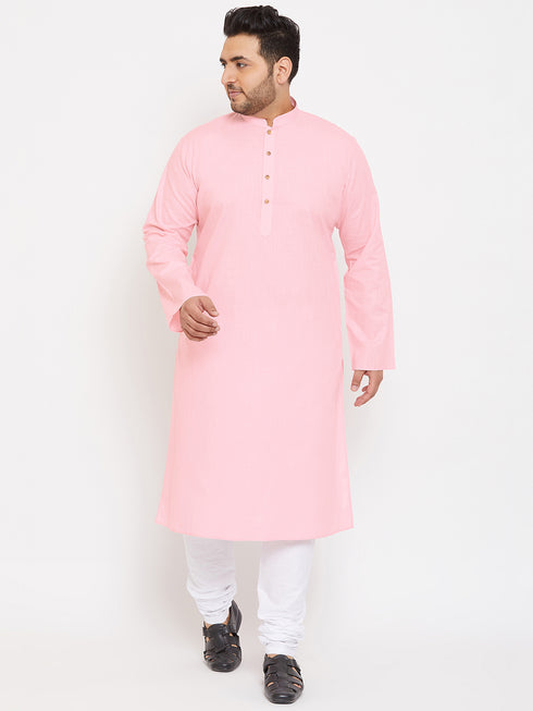 Men's Plus Size Pink Cotton Kurta And Pyjama Set