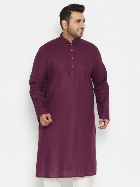 Men's Plus Size Purple Cotton Blend Kurta