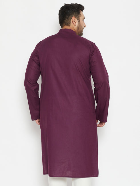 Men's Plus Size Purple Cotton Blend Kurta