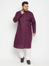 Men's Plus Size Purple And White Cotton Blend Kurta Pyjama Set