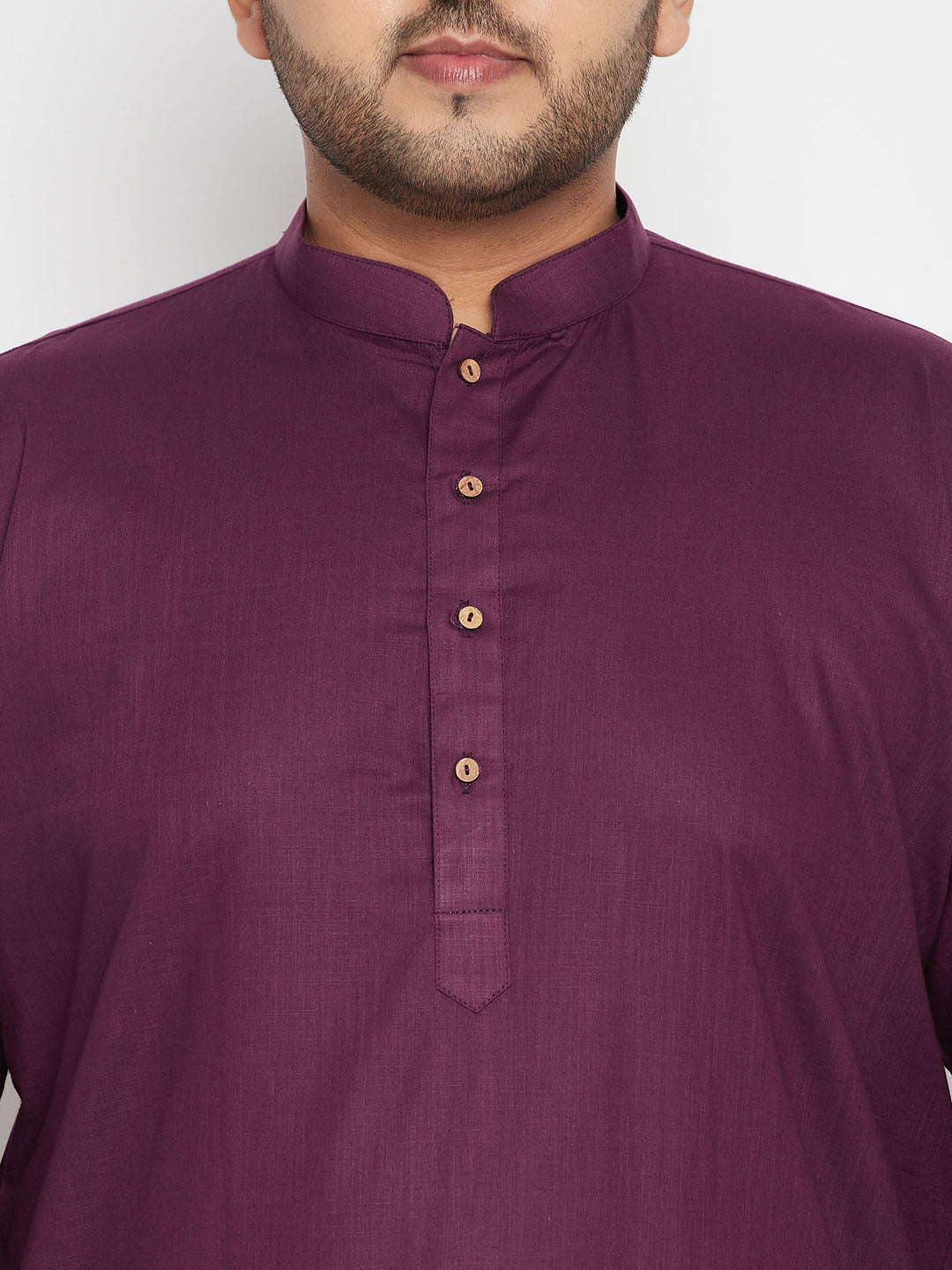 Men's Plus Size Purple And White Cotton Blend Kurta Pyjama Set