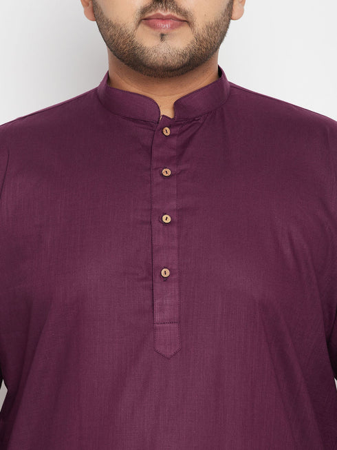 Men's Plus Size Purple And White Cotton Blend Kurta Pyjama Set