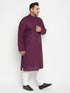 Men's Plus Size Purple And White Cotton Blend Kurta Pyjama Set
