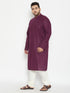 Men's Plus Size Purple And Cream Cotton Blend Kurta Pyjama Set