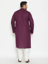 Men's Plus Size Purple And Cream Cotton Blend Kurta Pyjama Set
