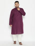 Men's Plus Size Purple And Cream Cotton Blend Kurta Pyjama Set