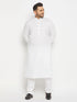 Men's Plus Size White Cotton Kurta And Cotton Pant Style Pyjama Set