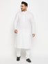 Men's Plus Size White Cotton Kurta And Cotton Pant Style Pyjama Set