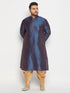 Men's Plus Size Navy Blue Zari Weaved Kurta Dhoti Set