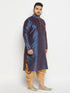 Men's Plus Size Navy Blue Zari Weaved Kurta Dhoti Set