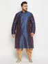 Men's Plus Size Navy Blue Zari Weaved Kurta Dhoti Set