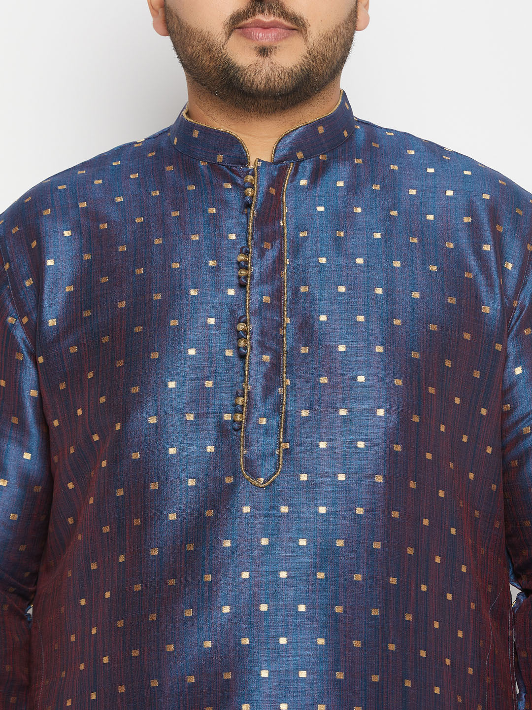 Men's Plus Size Navy Blue Zari Weaved Kurta Dhoti Set