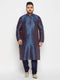 Men's Plus Size Navy Blue Zari Weaved Kurta Pyjama Set