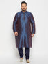 Men's Plus Size Navy Blue Zari Weaved Kurta Pyjama Set