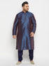 Men's Plus Size Navy Blue Zari Weaved Kurta Pyjama Set