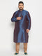 Men's Plus Size Navy Blue Zari Weaved Kurta Pyjama Set