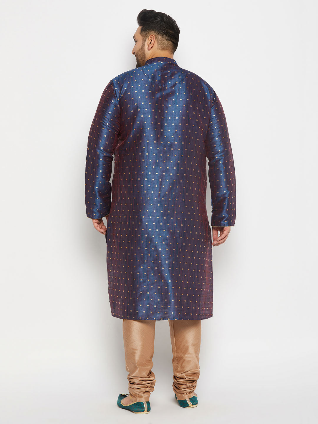 Men's Plus Size Navy Blue Zari Weaved Kurta Pyjama Set