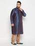 Men's Plus Size Navy Blue Zari Weaved Kurta Pyjama Set
