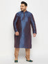 Men's Plus Size Navy Blue Zari Weaved Kurta Pyjama Set