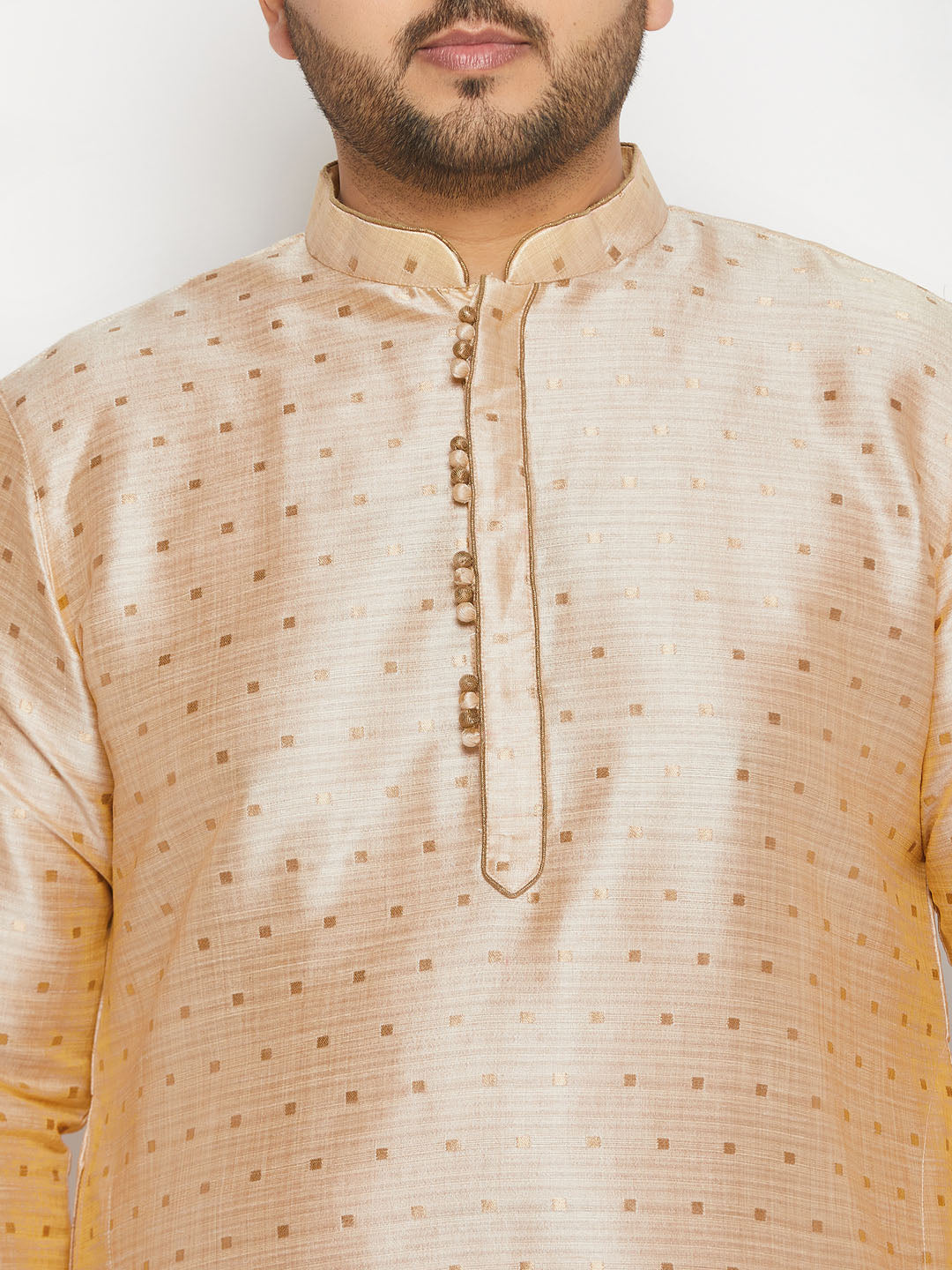 Men's Plus Size Gold Zari Weaved Kurta Dhoti Set