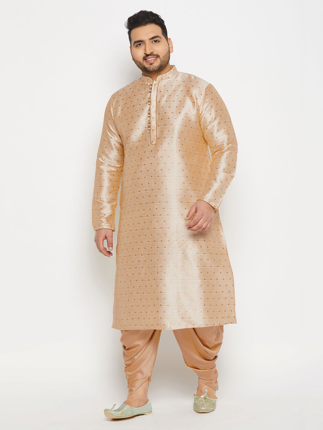 Men's Plus Size Gold Zari Weaved Kurta Dhoti Set