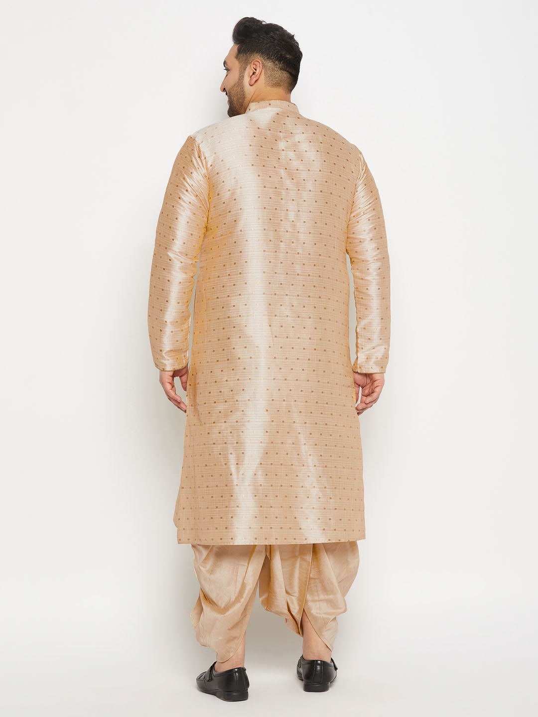 Men's Plus Size Gold Zari Weaved Kurta Dhoti Set