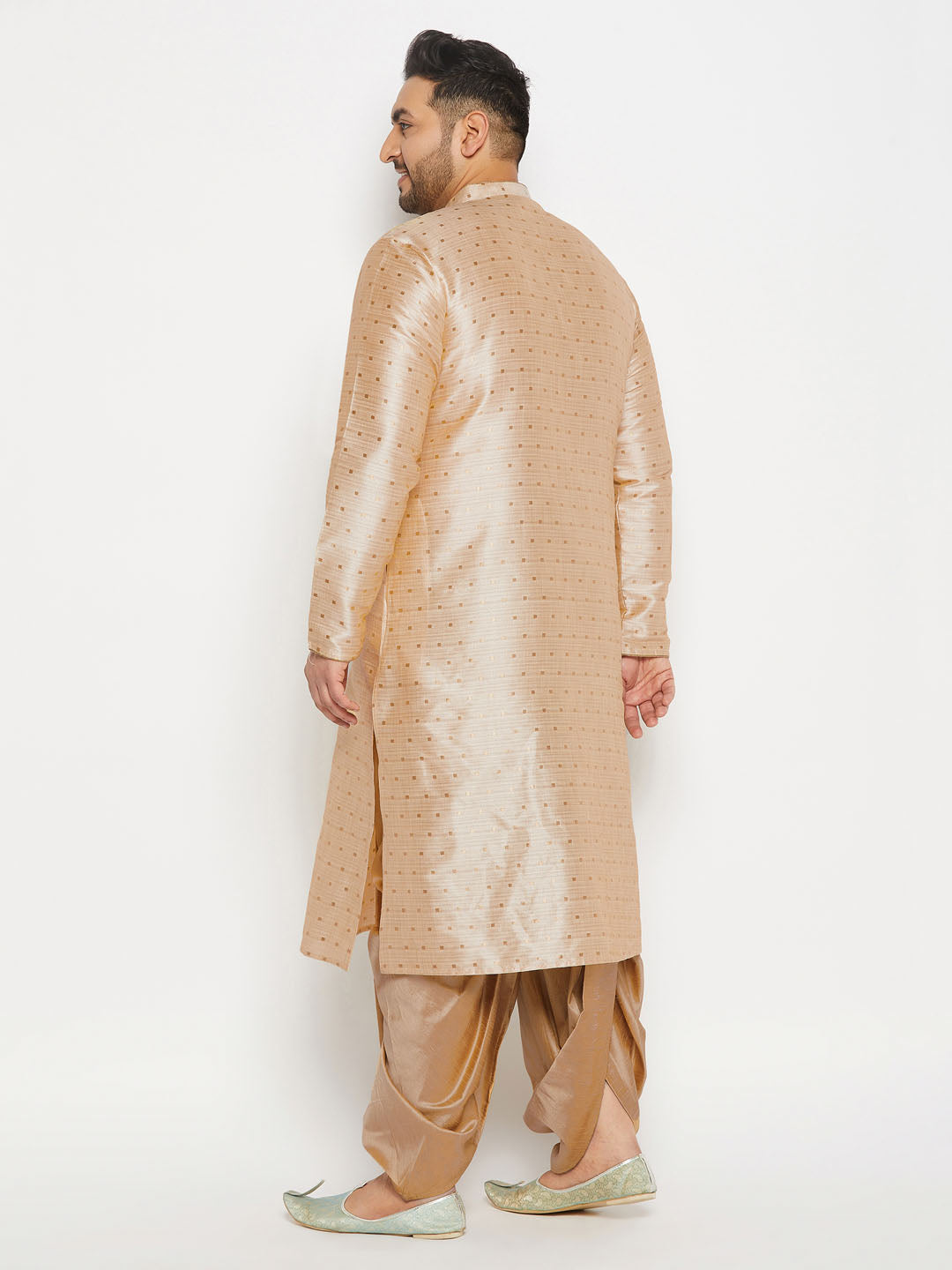 Men's Plus Size Gold Zari Weaved Kurta Dhoti Set