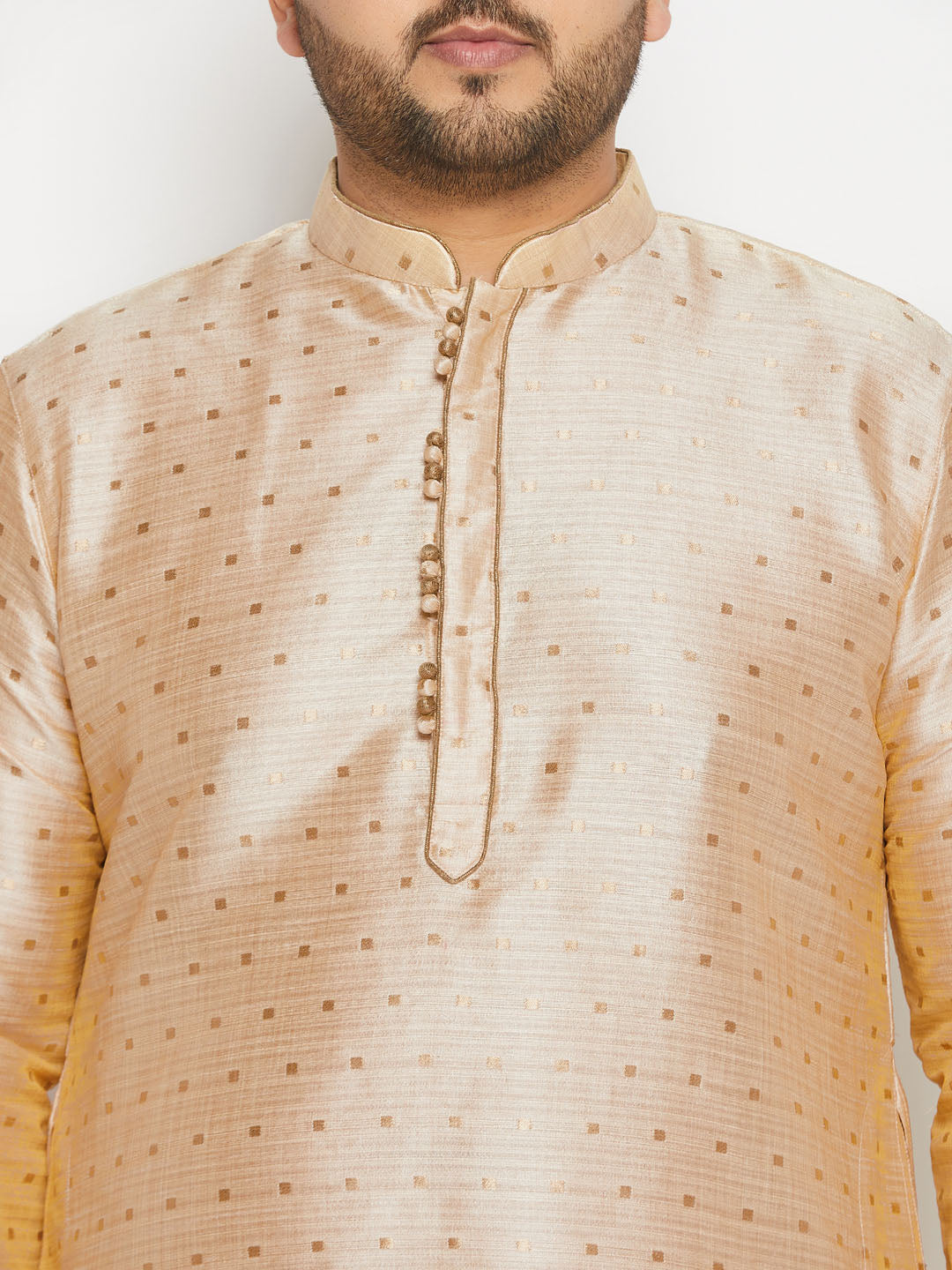 Men's Plus Size Gold Zari Weaved Kurta Dhoti Set