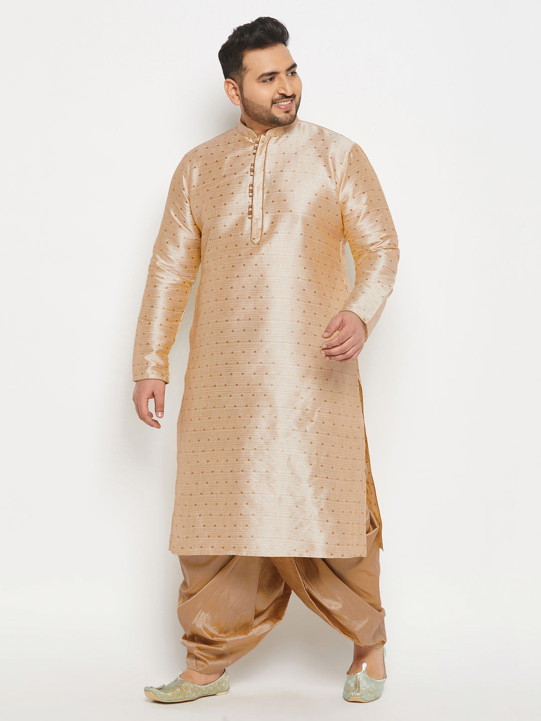 Men's Plus Size Gold Zari Weaved Kurta Dhoti Set