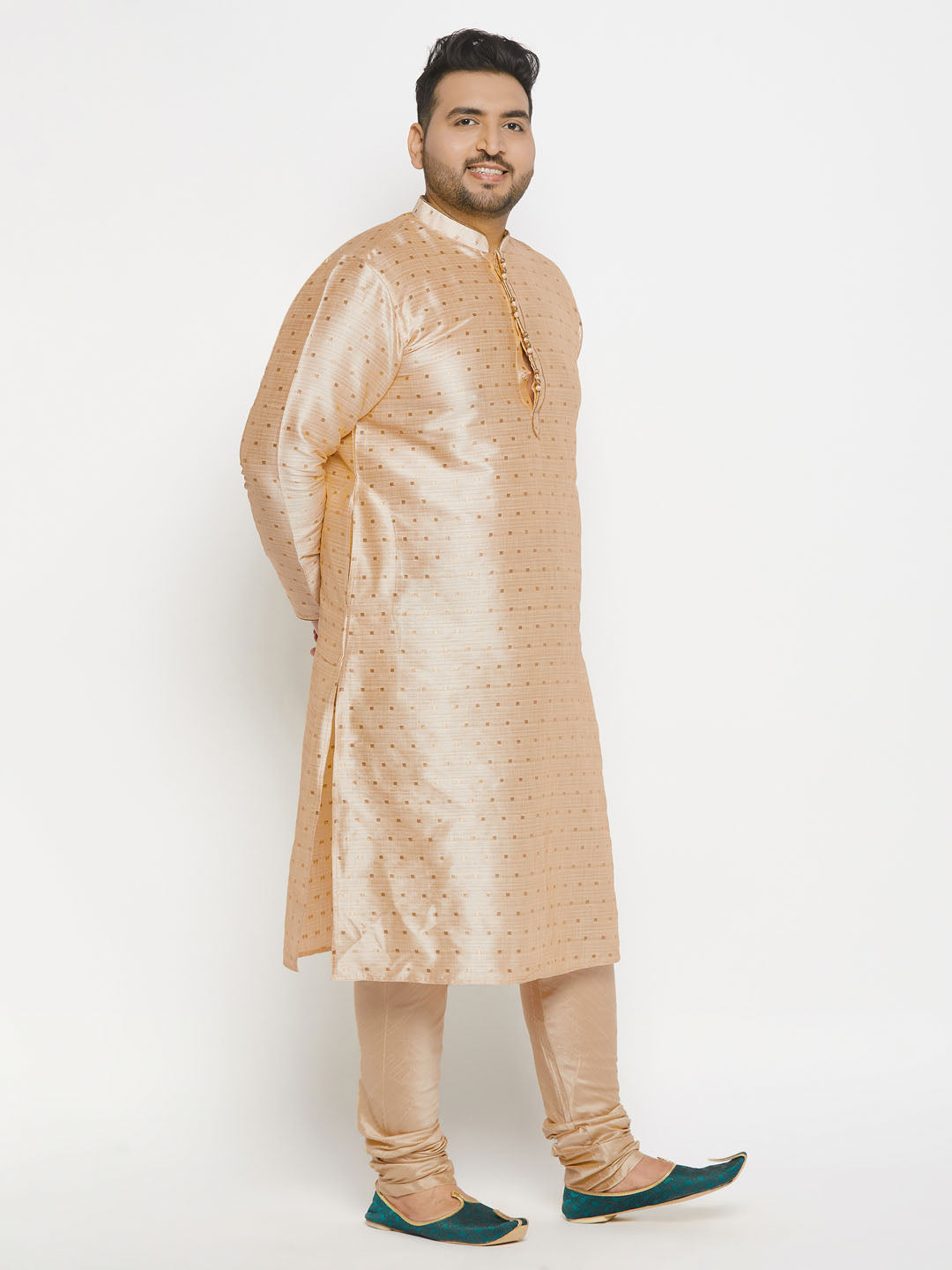 Men's Plus Size Gold Zari Weaved Kurta Pyjama Set