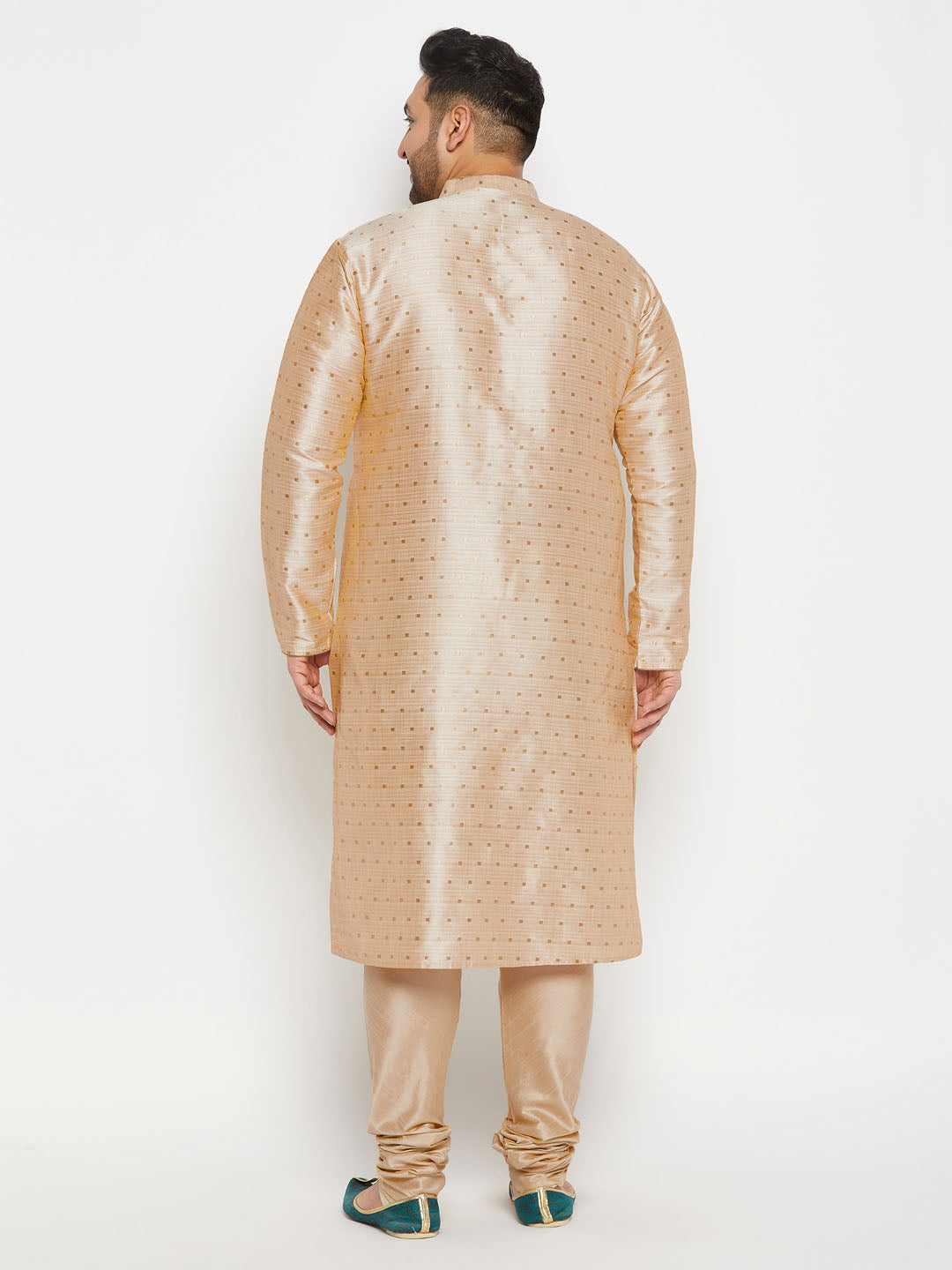 Men's Plus Size Gold Zari Weaved Kurta Pyjama Set