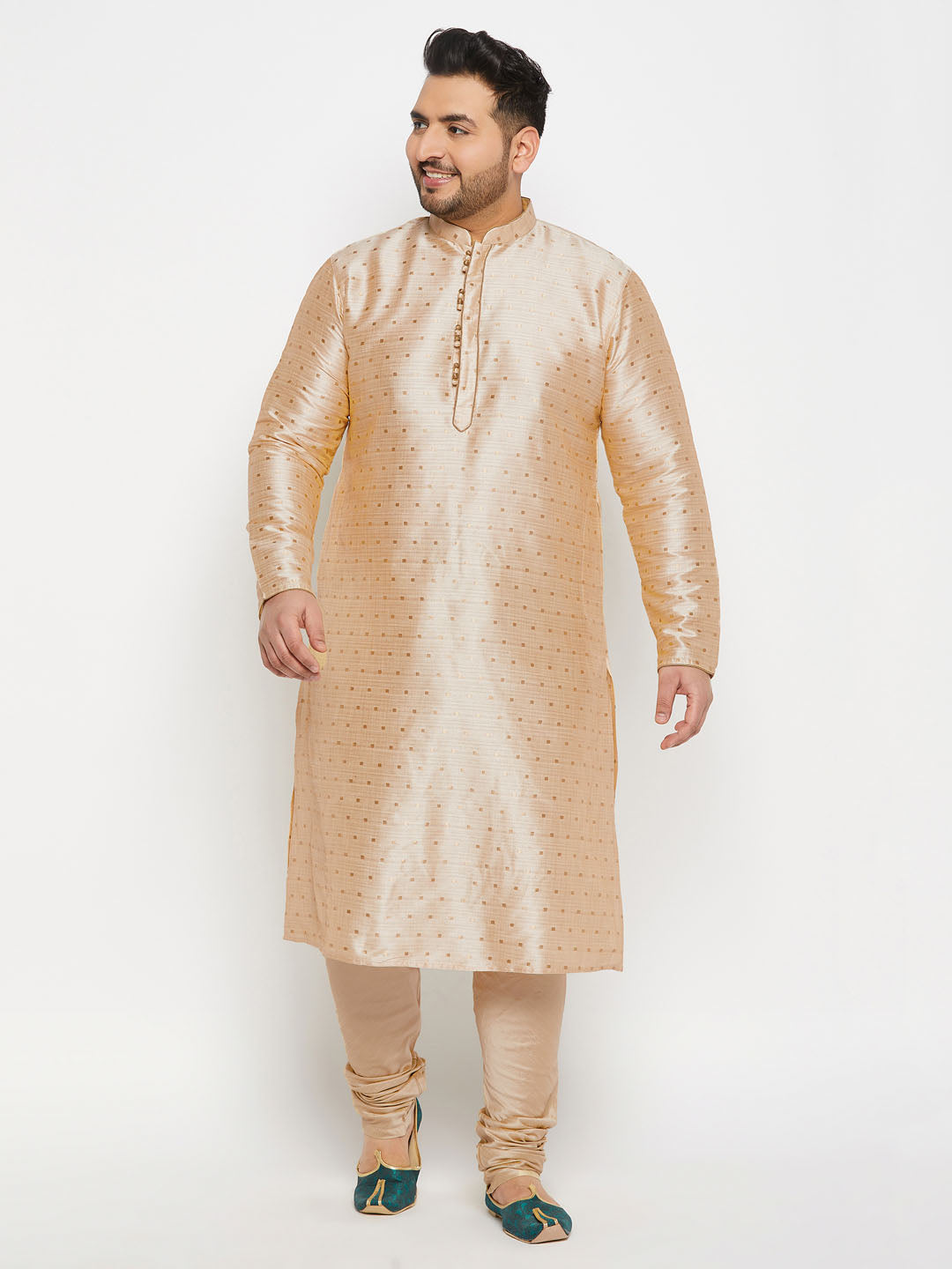 Men's Plus Size Gold Zari Weaved Kurta Pyjama Set