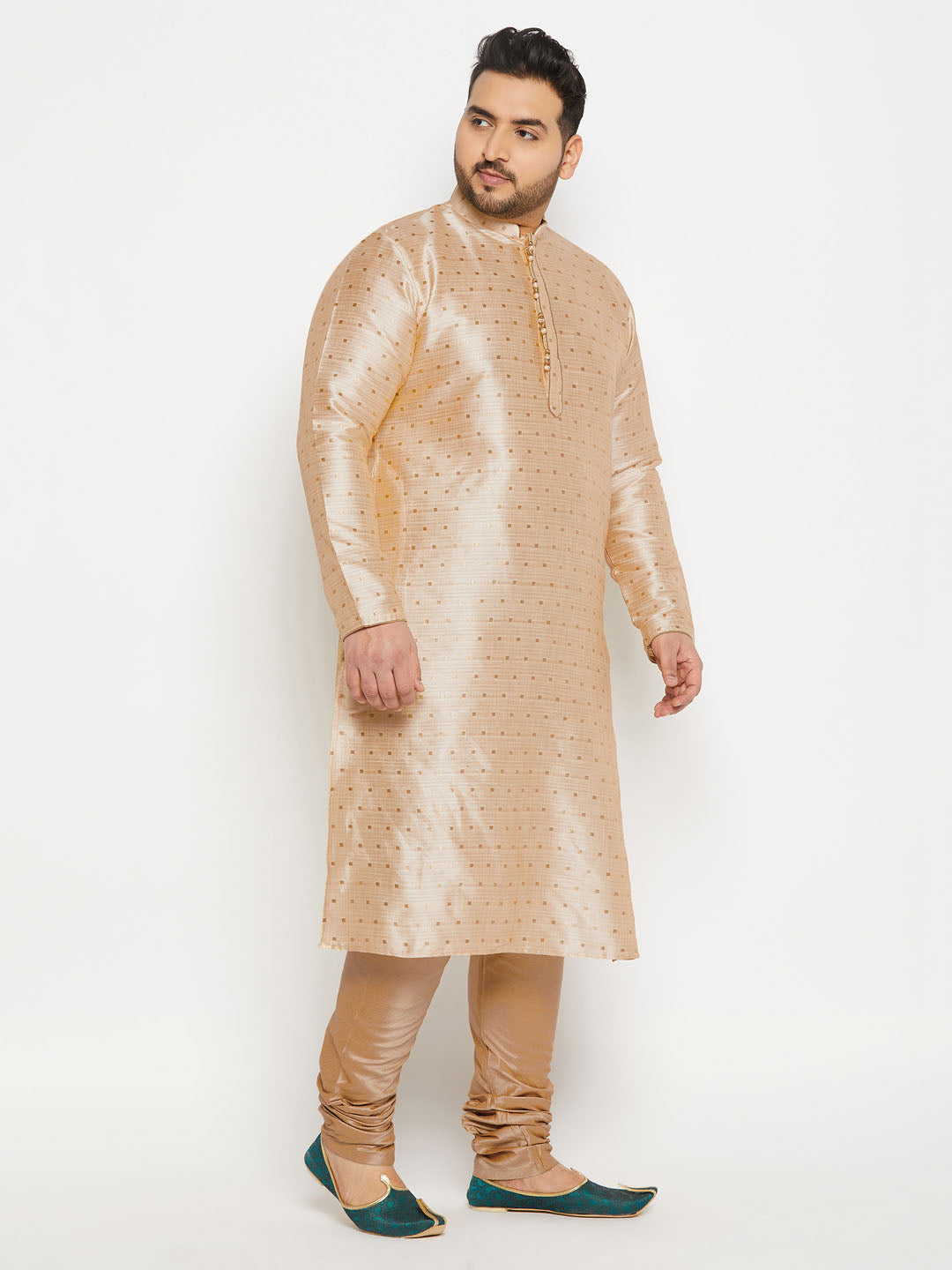 Men's Plus Size Gold Zari Weaved Kurta Pyjama Set