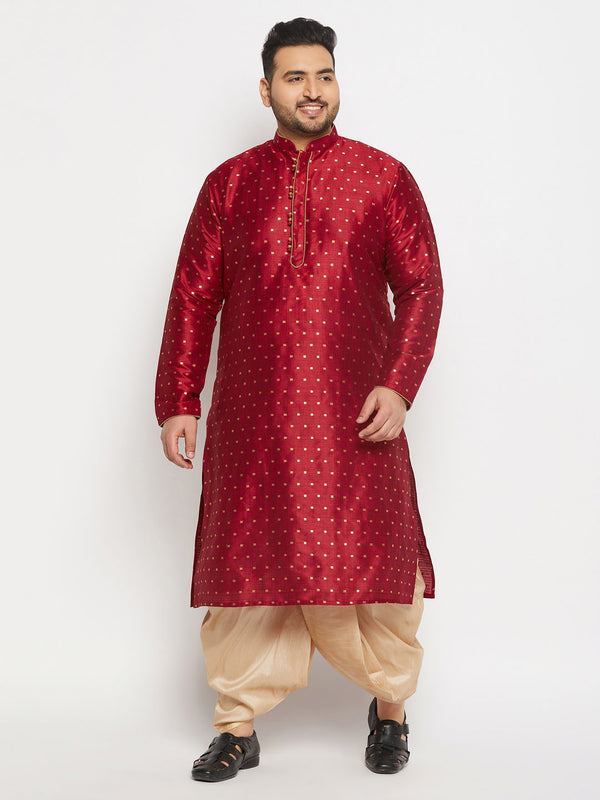 Men's Plus Size Maroon Zari Weaved Kurta Dhoti Set