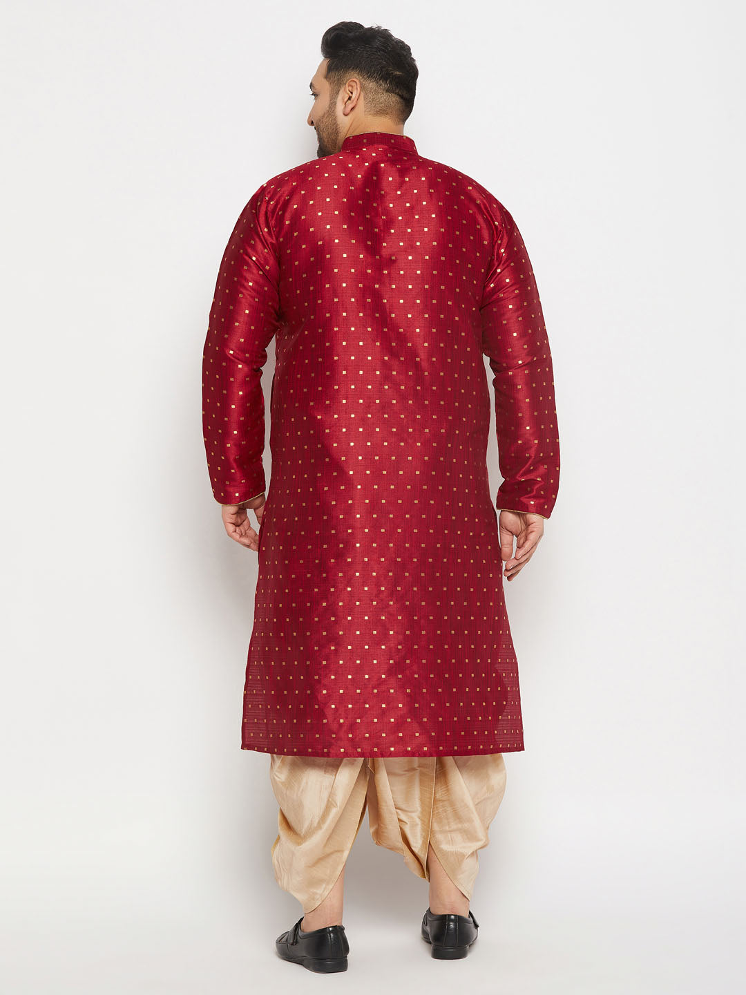 Men's Plus Size Maroon Zari Weaved Kurta Dhoti Set
