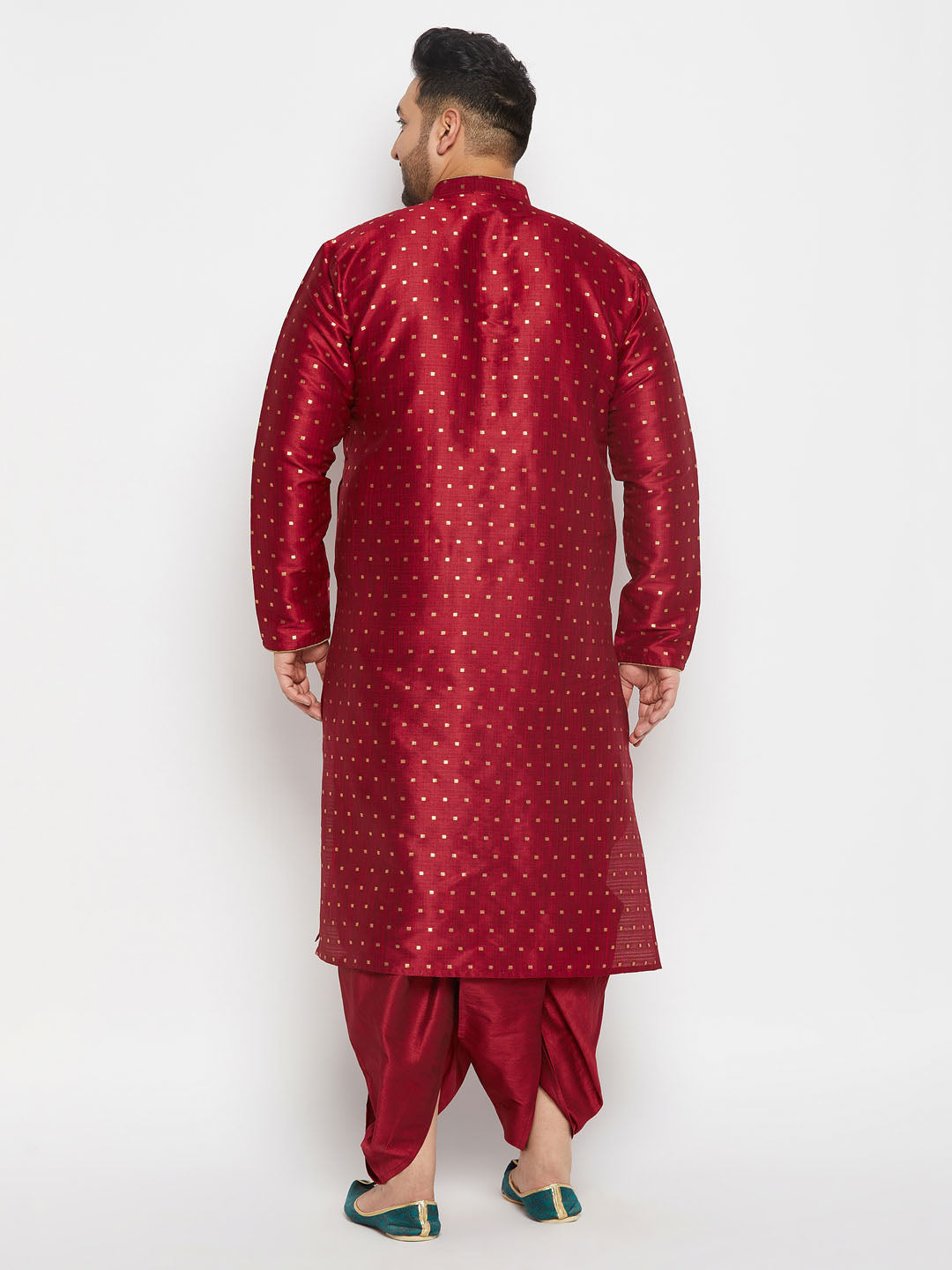 Men's Plus Size Maroon Zari Weaved Kurta Dhoti Set