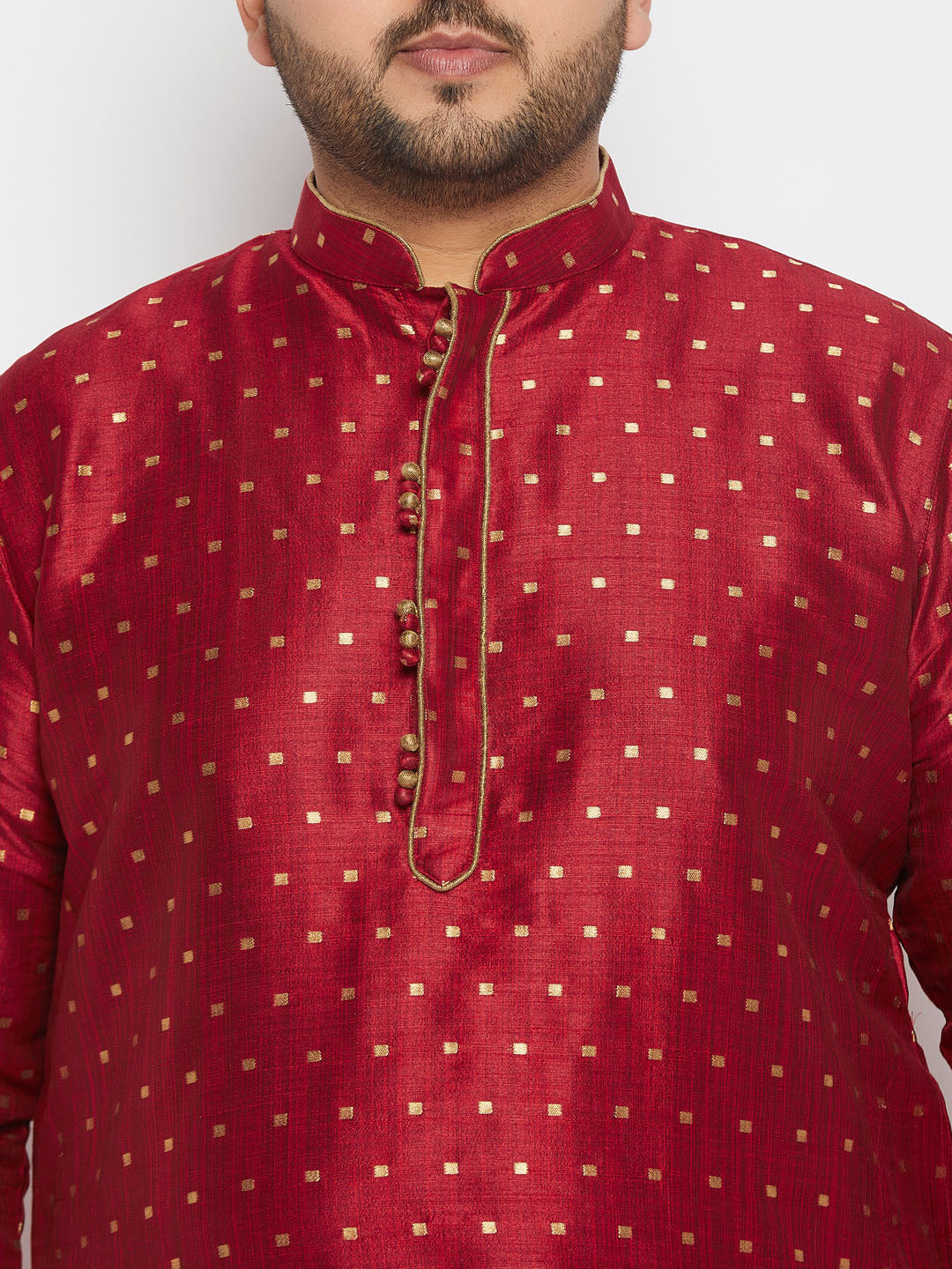 Men's Plus Size Maroon Zari Weaved Kurta Dhoti Set
